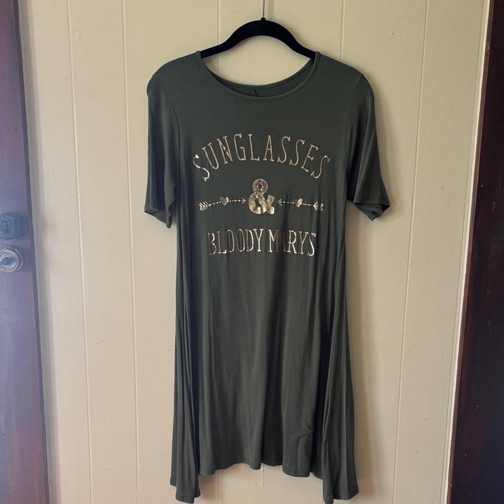 Olive Green Graphic dress - Sunglasses & Bloody Marys. Women’s size S